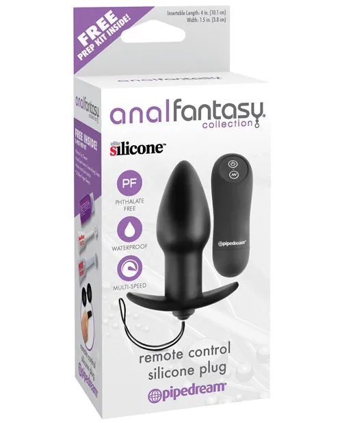 Anal Fantasy Collection Male Sex Toys Anal Fantasy Collection Silicone Plug with Remote Control 4in Black