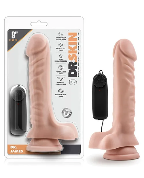 Dr Skin Female Sex Toys Dr Skin Silver Collection Dr James Vibrating Dildo with Balls and Wired Remote Control 9in Vanilla Dr Skin Female Sex Toys Dr Skin Silver Collection Dr James Vibrating Dildo with Balls and Wired Remote Control 9in Vanilla