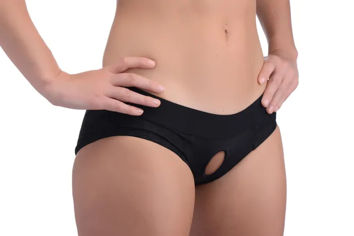 Lace Envy Black Crotchless Panty Harness SM XR Brands Female Sex Toys