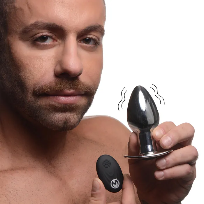 Male Sex Toys Chrome Blast 7X Rechargeable Butt Plug with Remote Control Large XR Brands